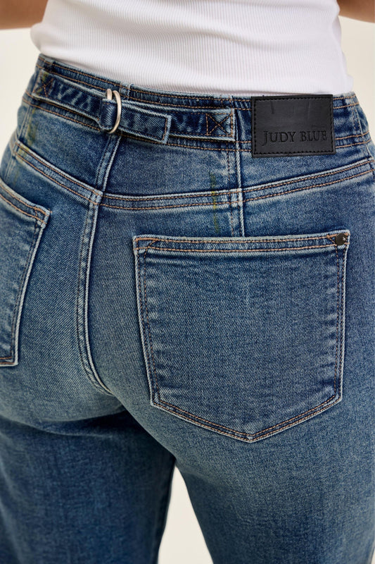 JUDY BLUE MID RISE BOYFRIEND ADJUSTABLE BACK TAB + HOLLYWOOD WAISTBAND - DARK STONE