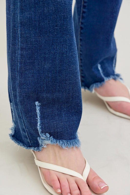 JUDY BLUE MID RISE NON DISTRESSED HEM BOOTCUT JEANS - DARK STONE