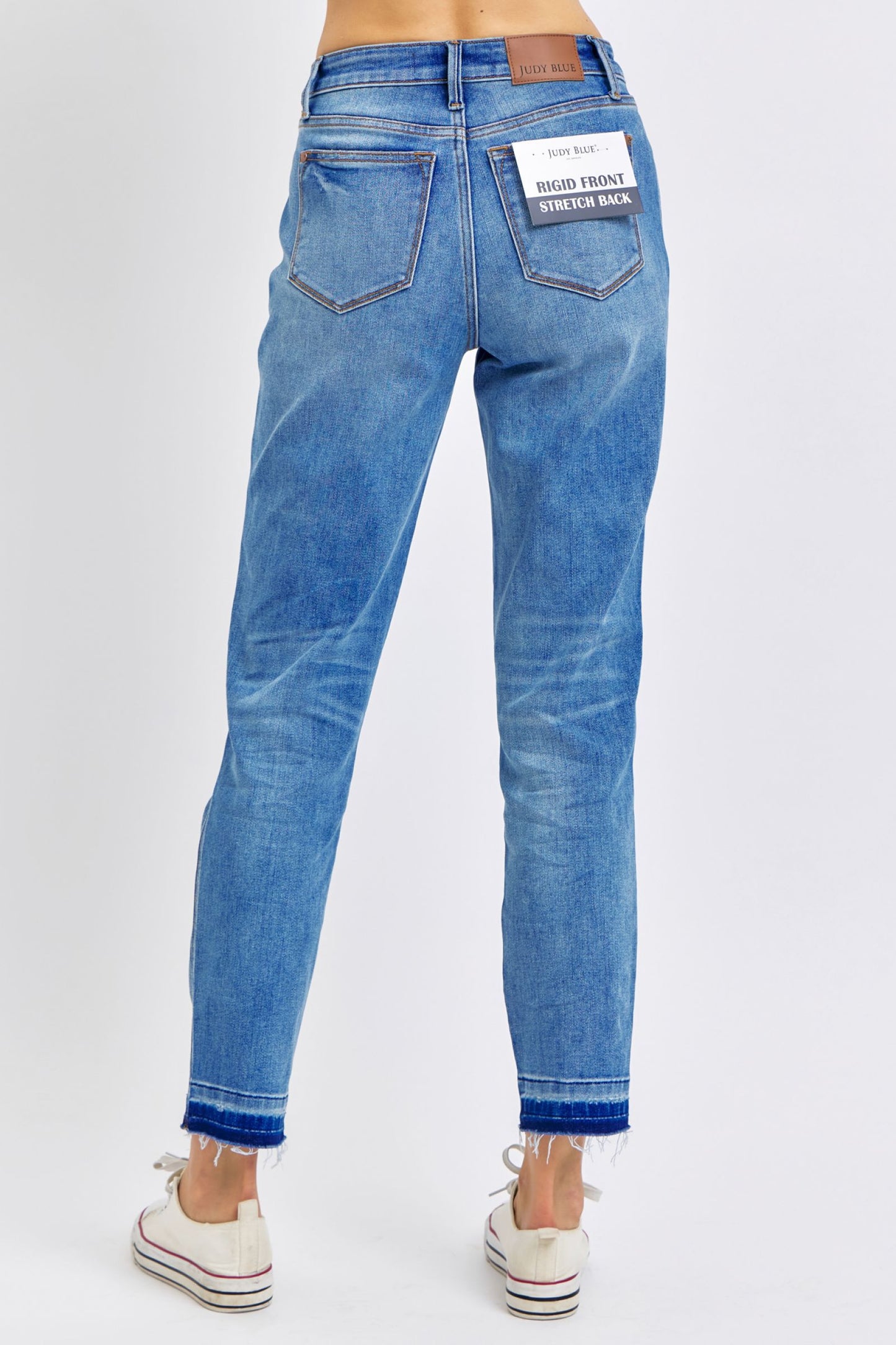 JUDY BLUE MID RISE RIGID MAGIC RELEASE HEM BOYFRIEND JEAN - MEDIUM STONE