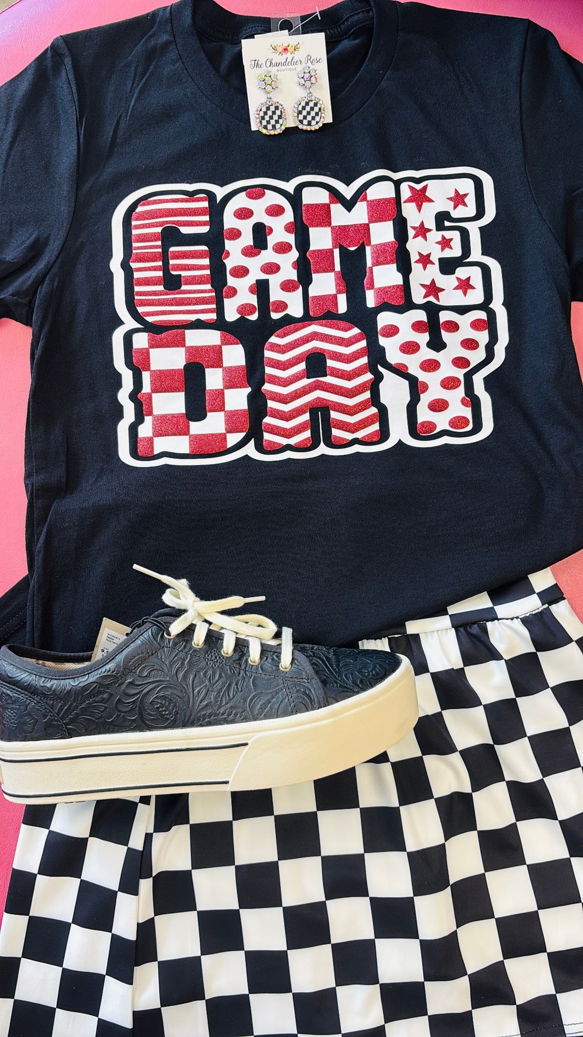 FUNKY GAME DAY MAROON GLITTER PUFF TEE - BLACK