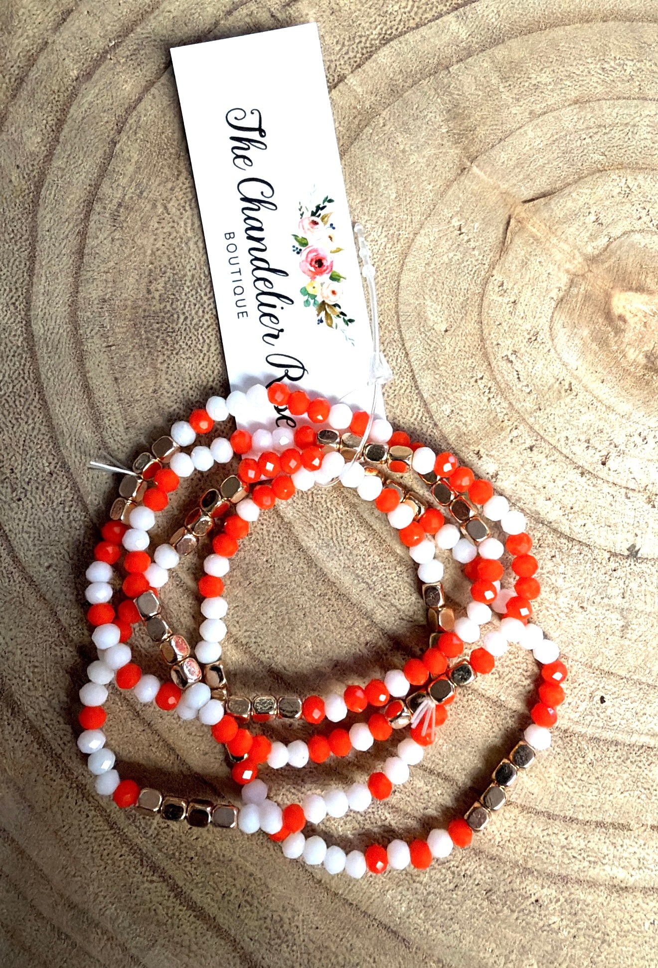 4 Layer Orange and White Bracelets