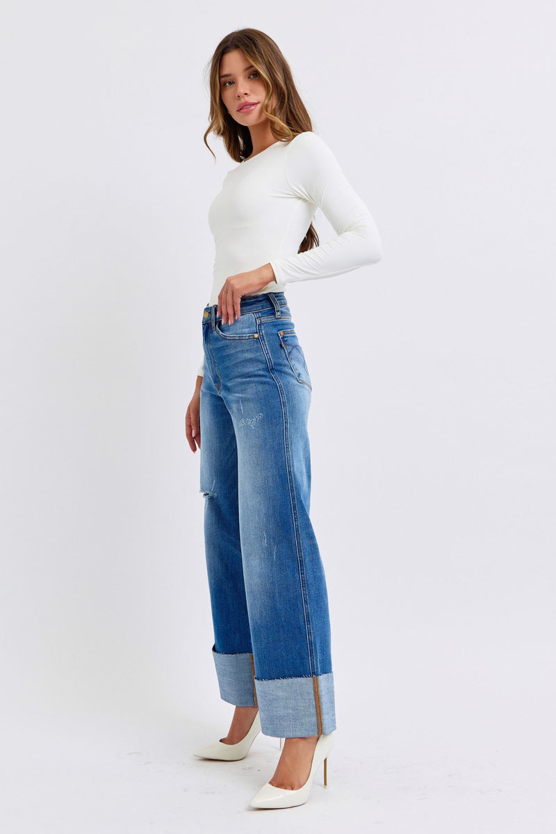 Judy Blue High Waist Column Trouser Wide Leg Denim Jeans 82696 - 3 Inseam Options main image 1