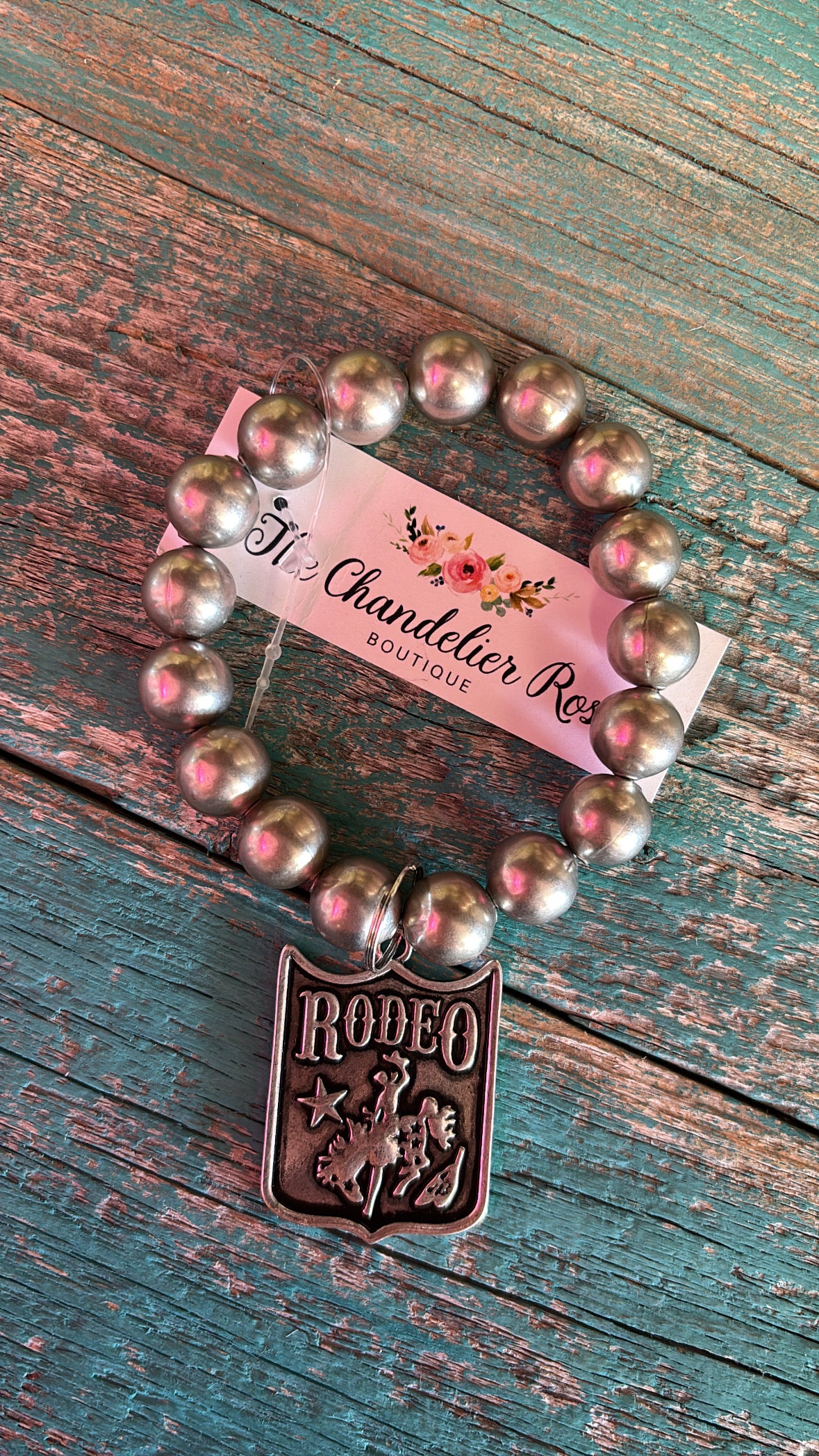 Vintage Style Rodeo Bronc Rider Pearl Bead Bracelet