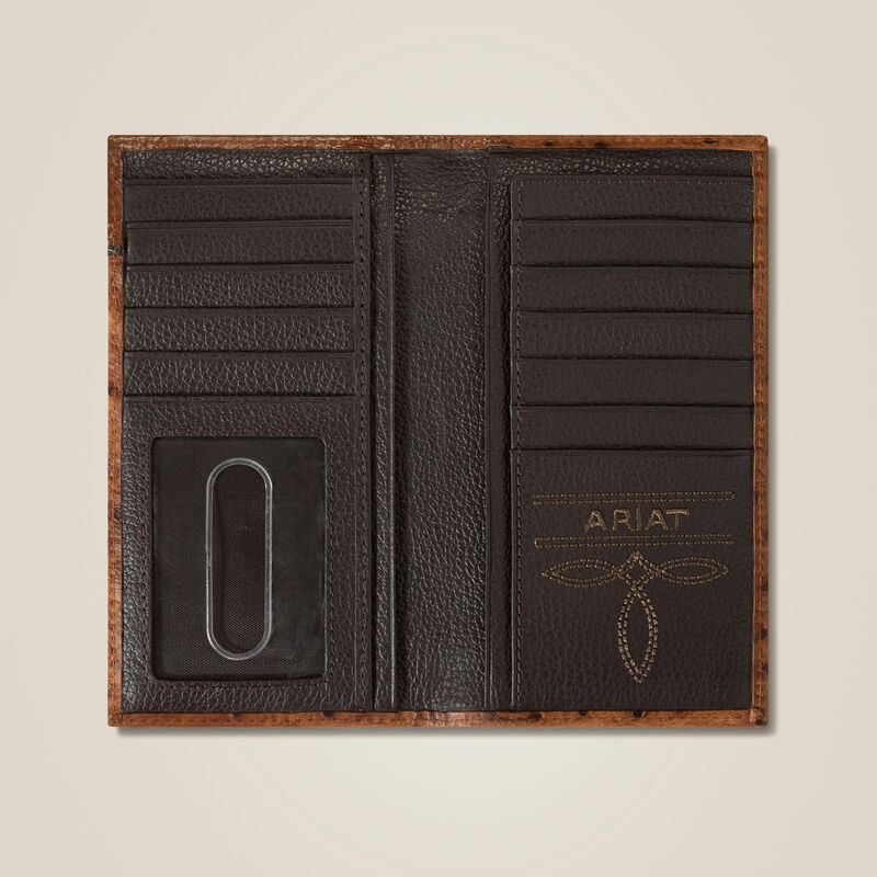 ARIAT RODEO WALLET OSTRICH FLORAL EMBOSSED BROWN