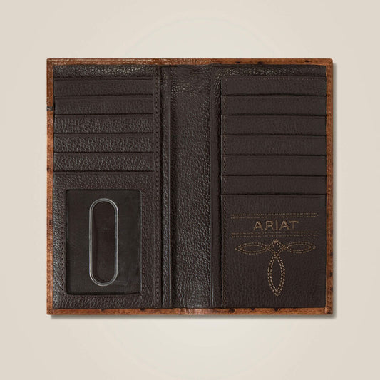 ARIAT RODEO WALLET OSTRICH FLORAL EMBOSSED BROWN