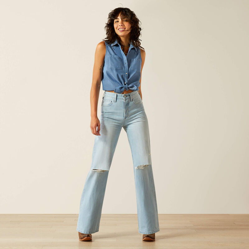 ARIAT WOMEN'S BUTTON DOWN BILLIE JEAN SHIRT - LIGHT BLUE CHAMBRAY