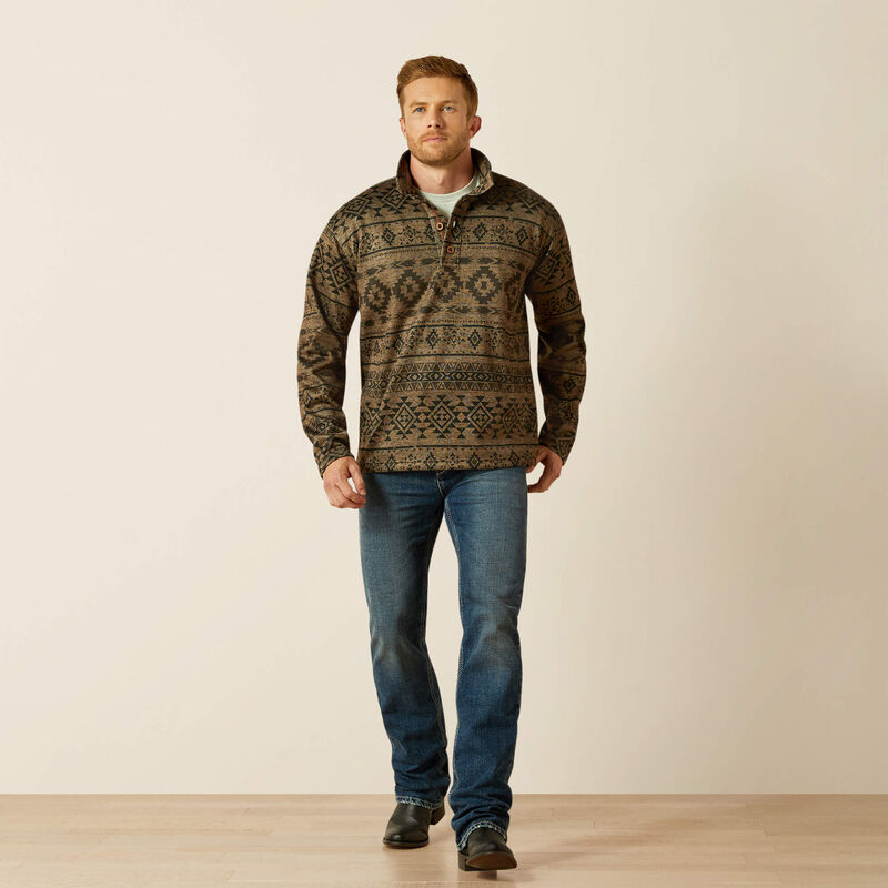 ARIAT MENS 1/4 CALDWELL LOGO ZIP SWEATER - LIGHT BROWN SOUTHWEST