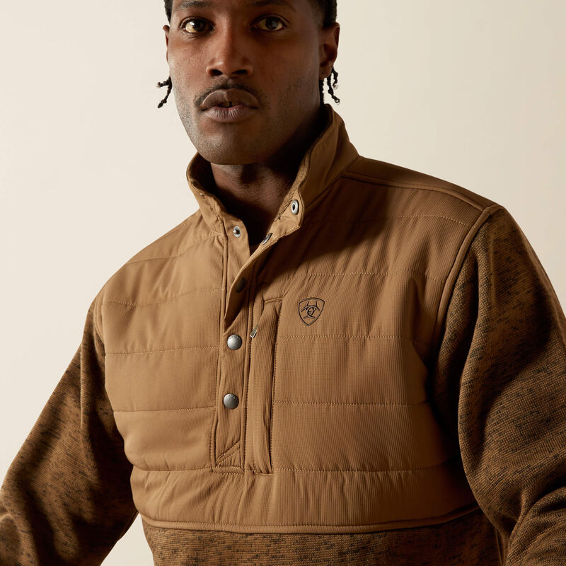 ARIAT MENS PULL OVER CALDWELL REINFORCED SNAP SWEATER - KHAKI