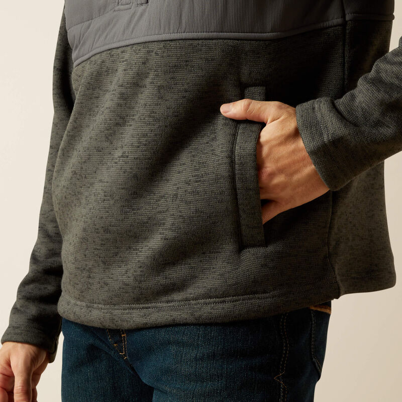 ARIAT MENS PULL OVER CALDWELL REINFORCED SNAP SWEATER - GREY