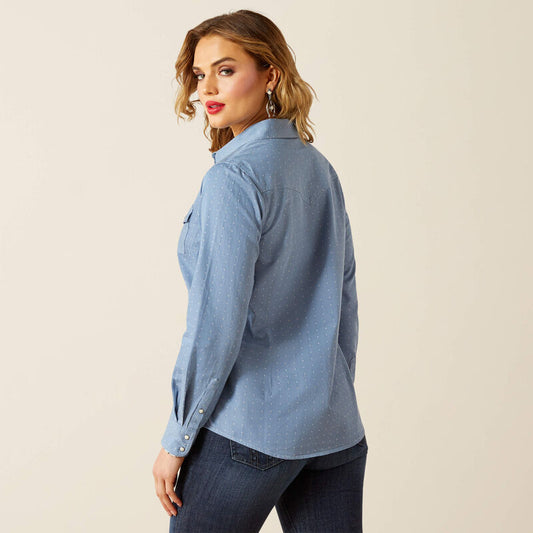 ARIAT WOMEN'S BUTTON DOWN MERCHANT WESTERN SHIRT - MERCANTILE DOBBY