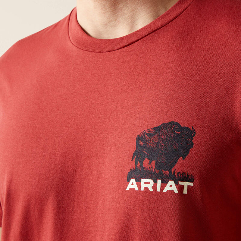 ARIAT MENS SHORT SLEEVE BUFFALO FLAG TSHIRT - BRICK RED