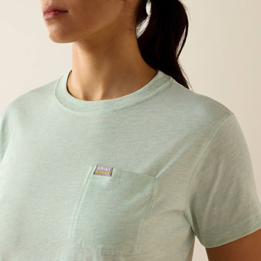 ARIAT WOMEN'S REBAR COTTON STRONG SPACE DYED SHORT SLEEVE TOP - CLEARLY AQUA
