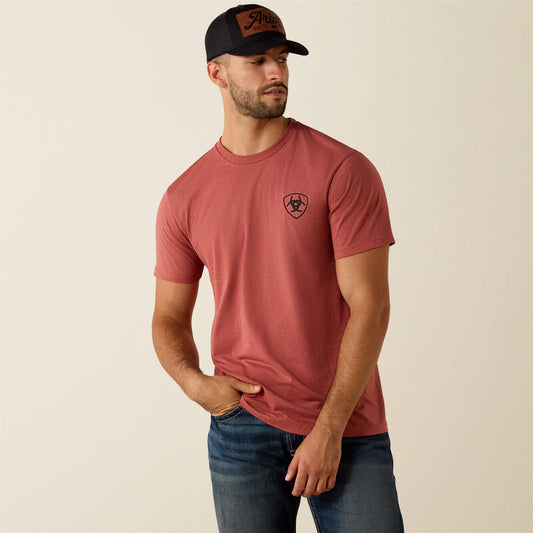 ARIAT MENS BANNER BADGE TSHIRT - RED CLAY HEATHER