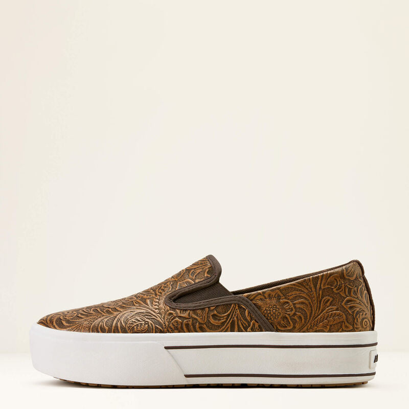 ARIAT WOMEN'S SKYLAR SLIP ON SHOE - BROWN FLORAL EMBOSS
