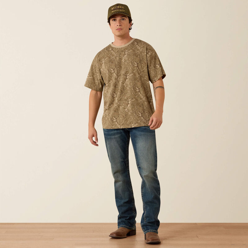 ARIAT MENS ALL OVER PRINT CAMO TOUGHSTOCK BOXY TSHIRT - BEIGE CAMO