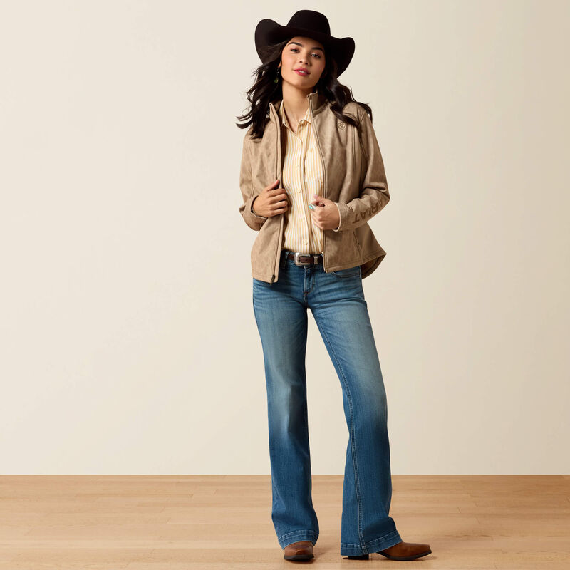 ARIAT WOMEN'S ARIAT LOGO SOFTSHELL PRINT JACKET - FADED LEOPARD