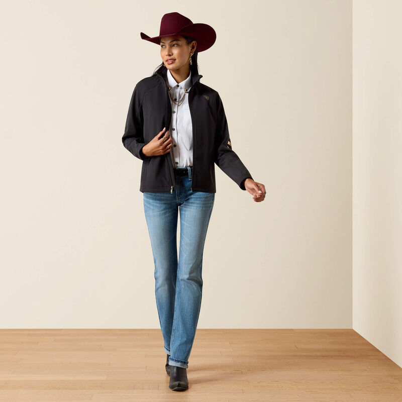 ARIAT WOMEN'S ARIAT LOGO SOFTSHELL PRINT JACKET - BLACK|STONEWALL