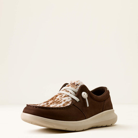 ARIAT WOMEN'S HILO COFFEE BEAN SUEDE/ SPECKLED COW PRINT SHOES