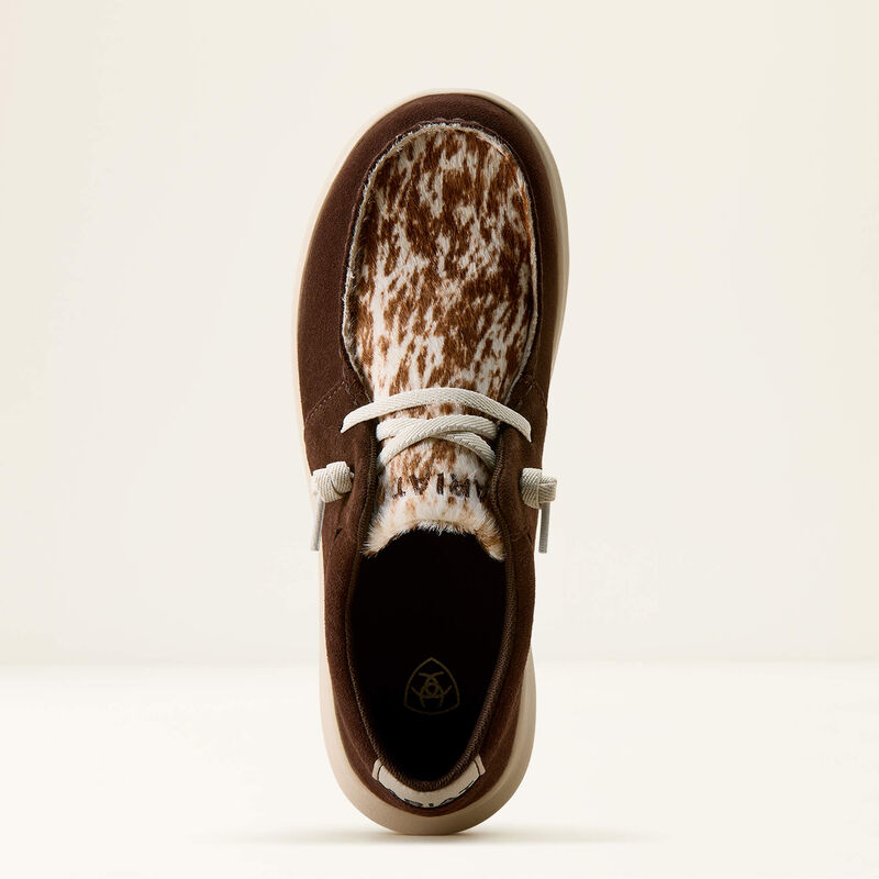 ARIAT WOMEN'S HILO COFFEE BEAN SUEDE/ SPECKLED COW PRINT SHOES