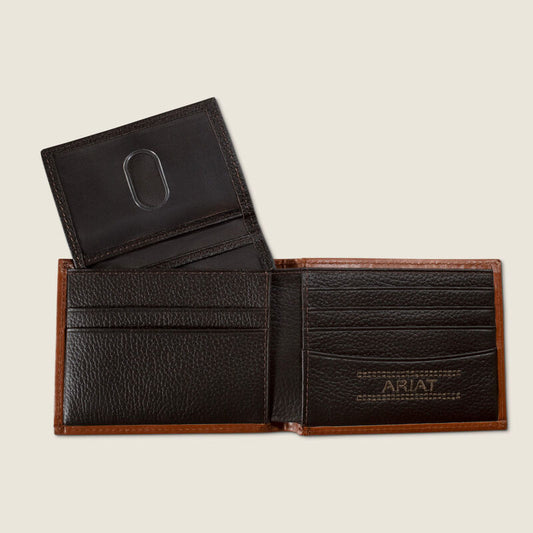 ARIAT MENS BIFOLD WITH REMOVABLE PASSCASE STYLE WALLET DIAMOND EMBOSSED BROWN