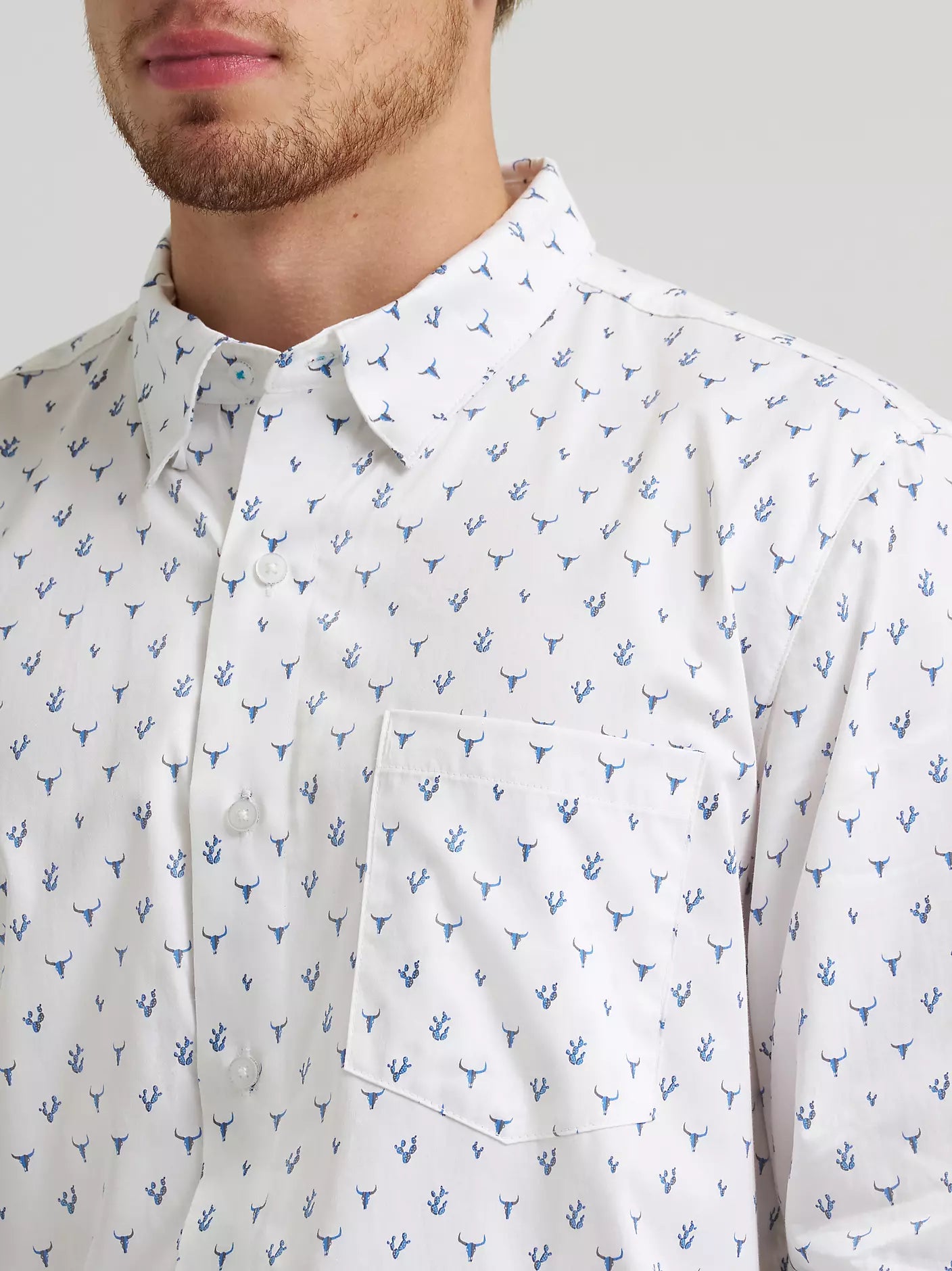 MENS WRANGLER X CODY JOHNSON ONE POCKET BUTTON DOWN SHIRT - Blue Steerhead