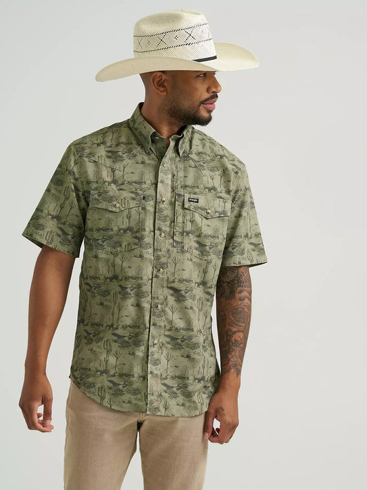 MENS WRANGLER ALL TERRAIN GEAR MEN'S PRINT PERFORMANCE SHIRT - Olivine