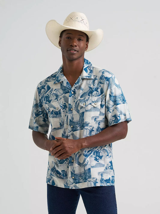 MENS WRANGLER COCONUT COWBOY SHORT SLEEVE PEARL SNAP SHIRT - COWBOY TOILE