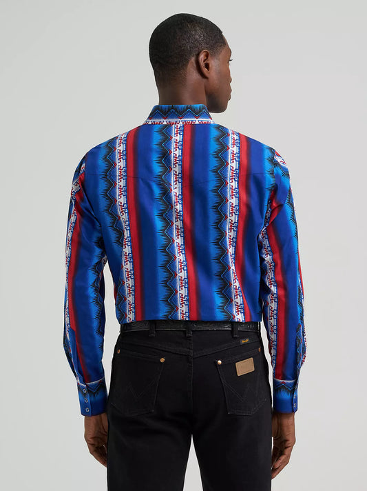 MENS WRANGLER CHECOTAH® LONG SLEEVE WESTERN SNAP PRINTED SHIRT - OLD GLORY