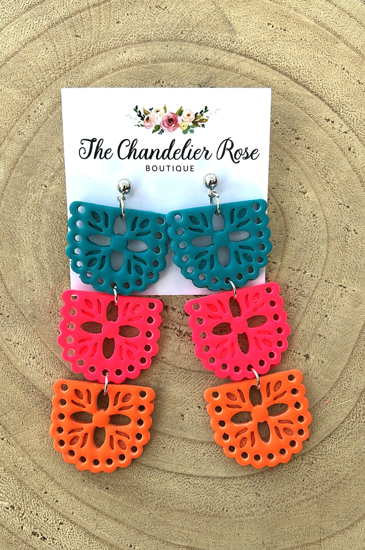 3 Tier Papel Picado Retro Colors Earrings
