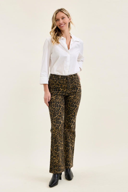 JUDY BLUE HIGH WAIST BOOTCUT LEOPARD PRINT JEANS