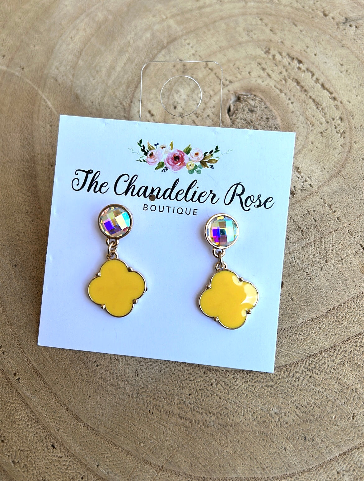 Yellow Clover Earring with AB Stone
