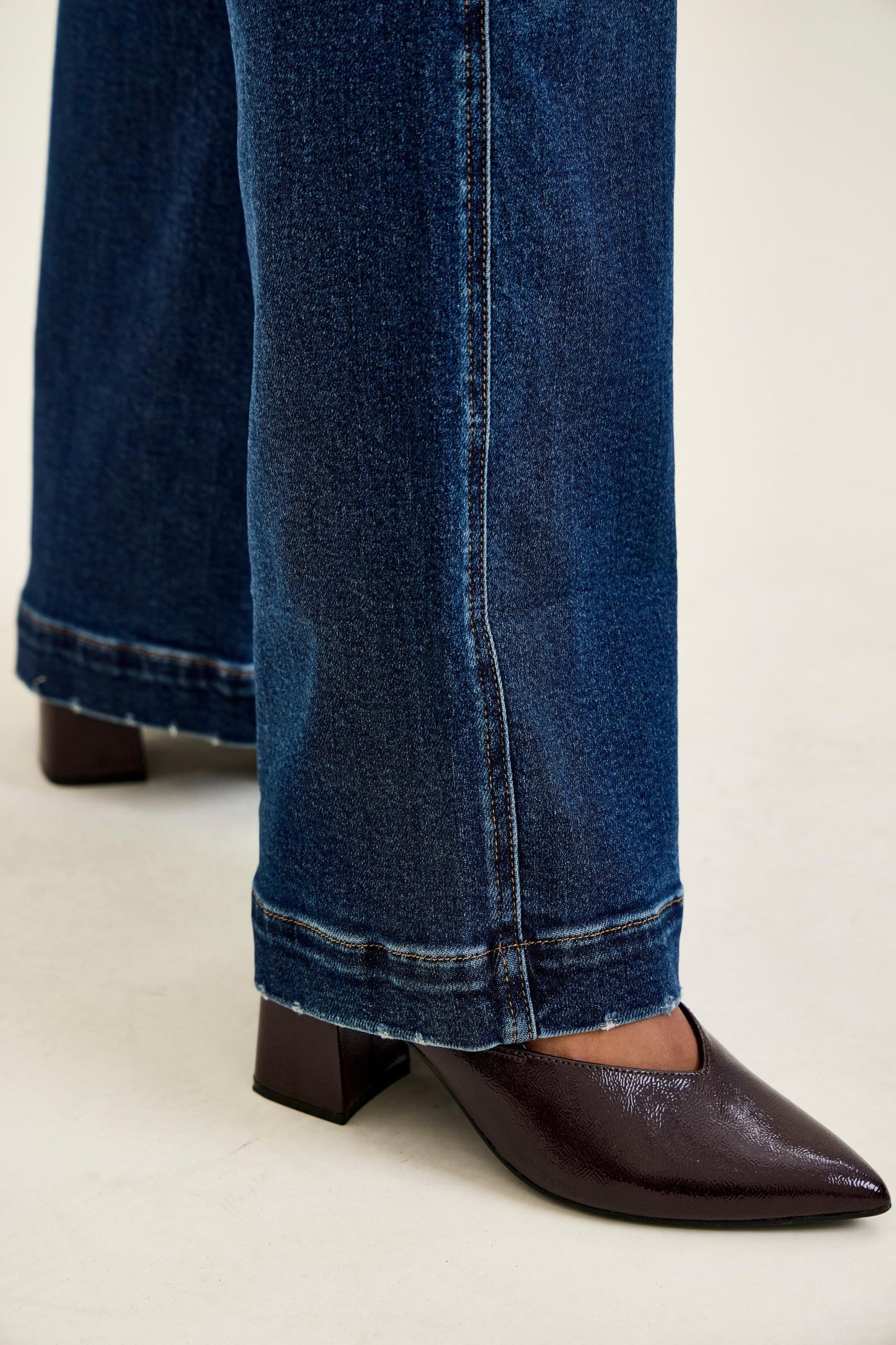 JUDY BLUE HIGH WAIST LUX RETRO WIDE FRONT PATCH JEANS - DARK STONE