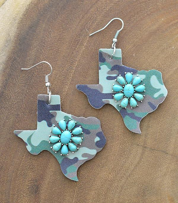 CAMO TEXAS MAP TURQUOISE HOOK EARRINGS