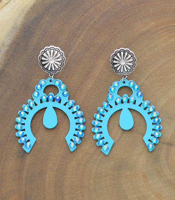 TURQUOISE CONCHO POST SQUASH BLOSSOM EARRINGS