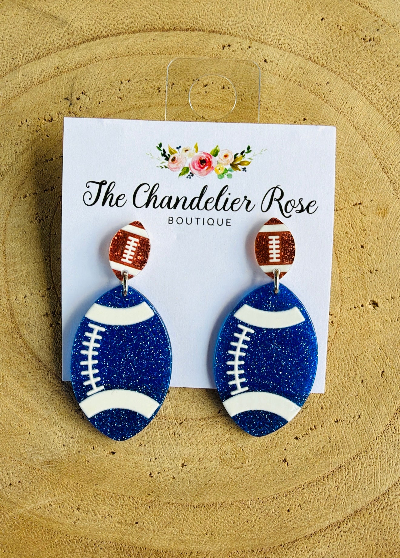 BLUE DOUBLE FOOTBALL EARRINGS