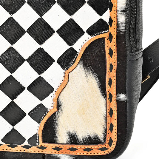 OHLAY LEATHER TOOLED SLING HAIR ON WESTERN BAG
