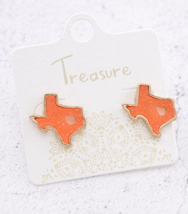 ORANGE DRUZY TEXAS MAP STUD EARRINGS
