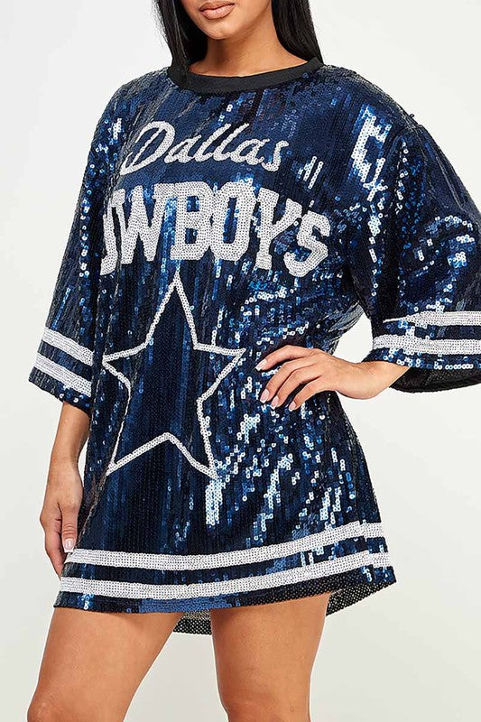 Dresses, Dallas Cowboys Sequin Dress Game Day Jersey