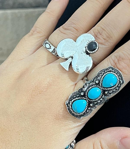 WESTERN CLOVER ACE RING - BLACK