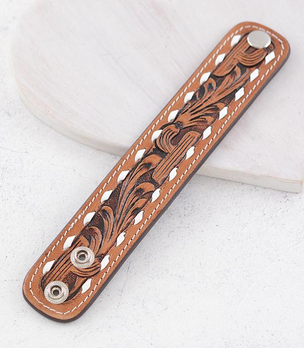 WESTERN LEATHER TOOLING BRACELET - BROWN