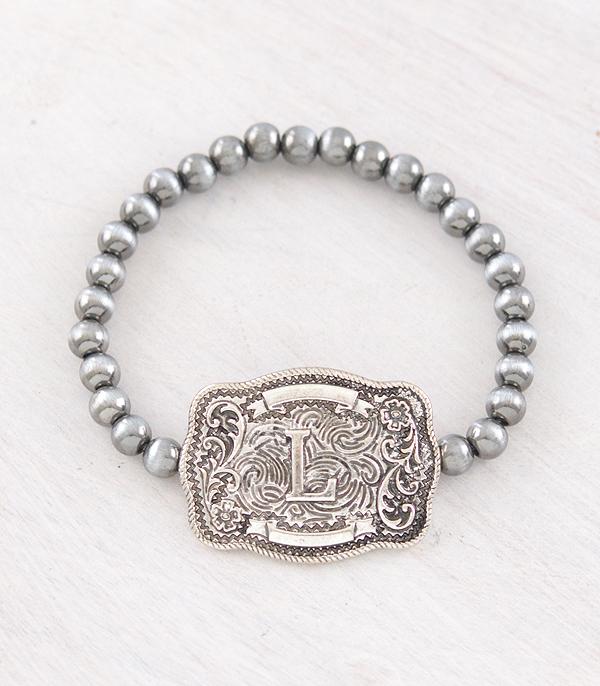 Western Buckle Initial Navajo Stretch Bracelet - Letter L