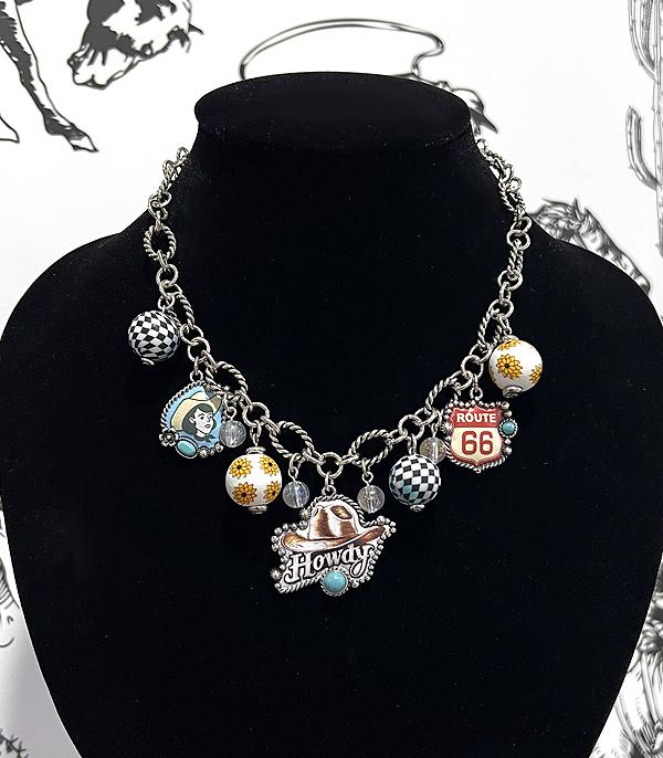 Western Howdy Vintage Cowgirl Charm Necklace