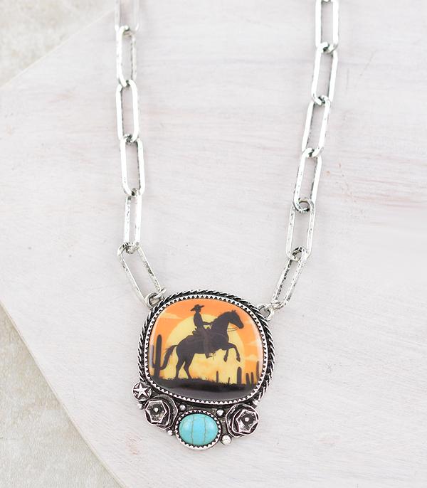 WESTERN COWBOY CONCHO PENDANT NECKLACE
