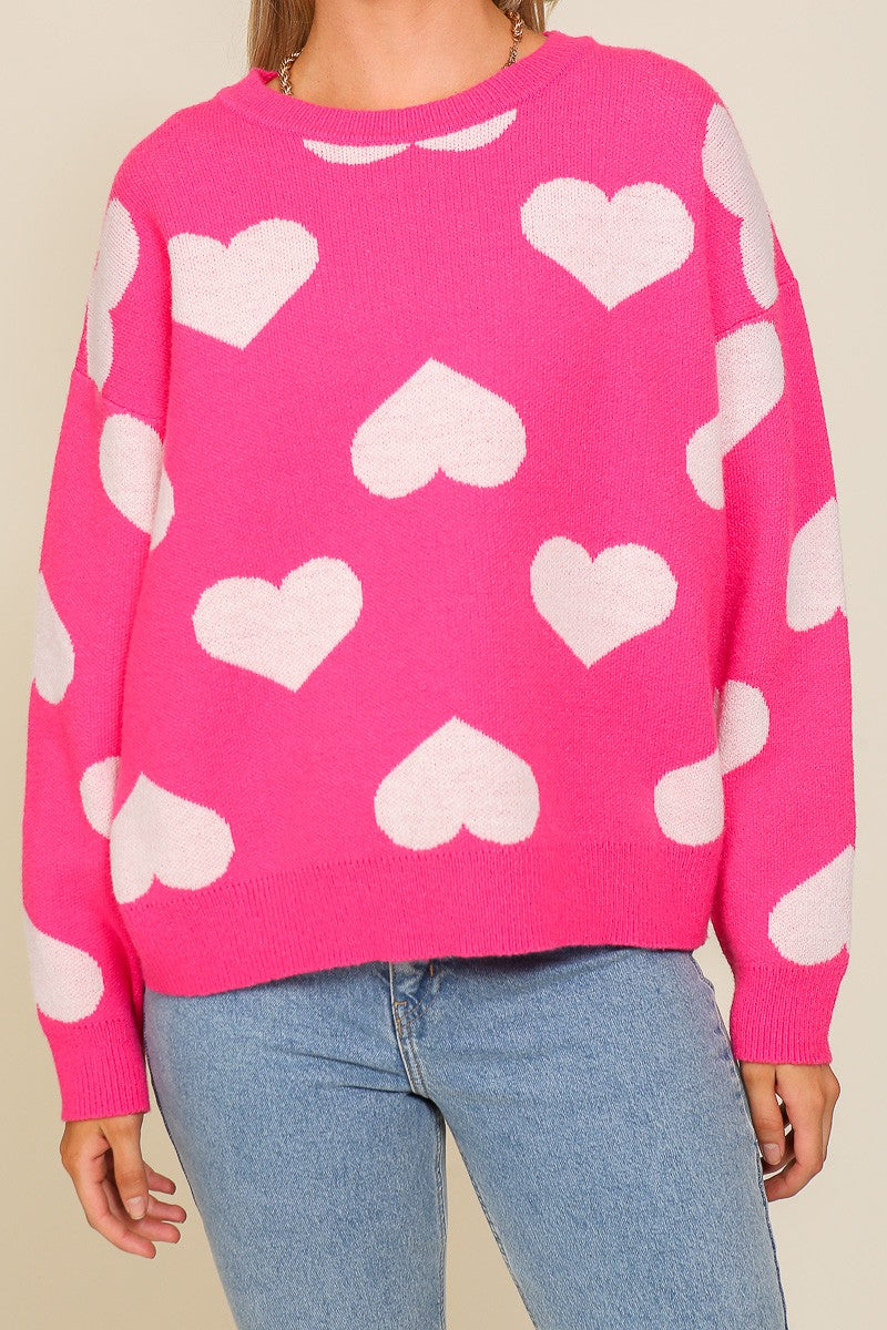HEART VALENTINE'S DAY SWEATER - PINK WHITE