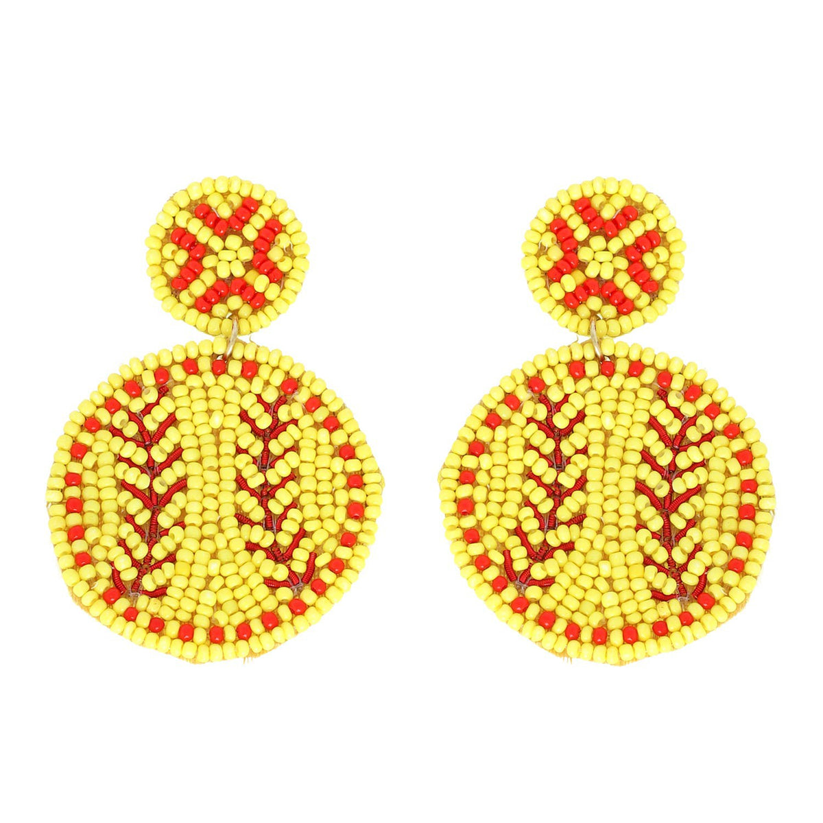 GAME DAY SOFTBALL HANDMADE BEADED EMBROIDERY DROP EARRINGS