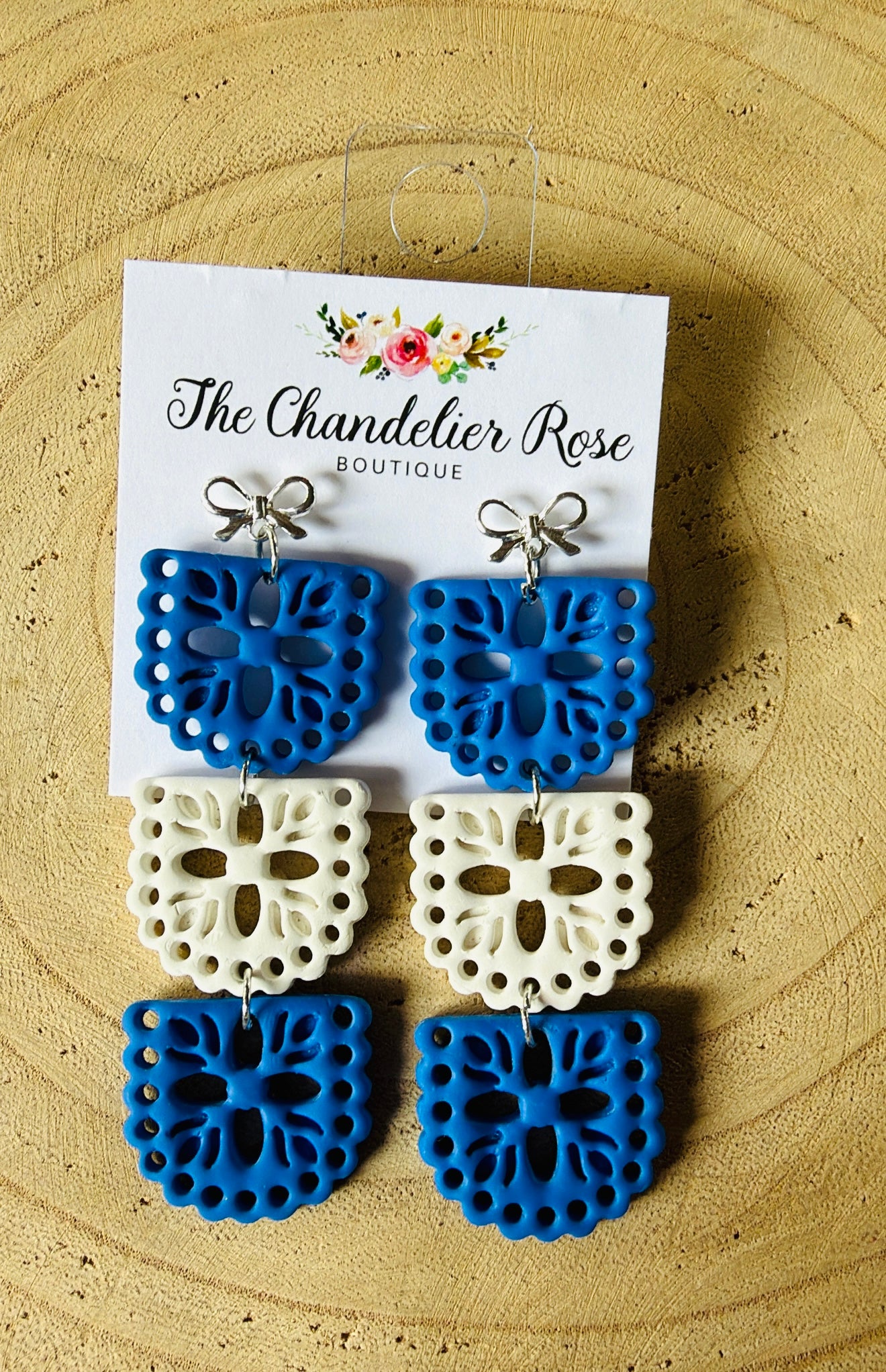 Blue and White Papel Picado Earrings