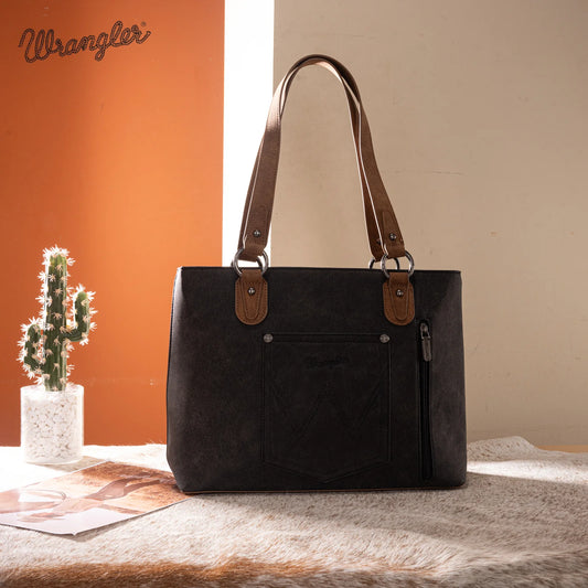 Wrangler Braided Whipstitch Zippered Tote - Black
