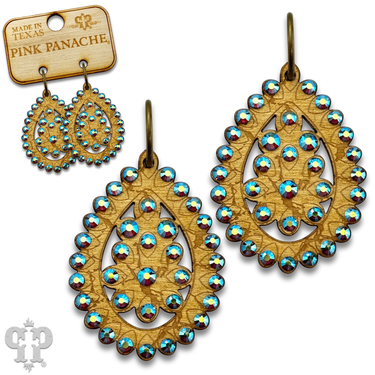 PINK PANACHE GOLD CRACKLE WOOD SMALL SANTE FE EARRINGS - e459gstab