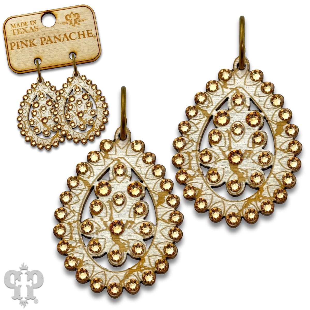PINK PANACHE WHITE CRACKLE WOOD SMALL SANTE FE EARRINGS - e459PWLC