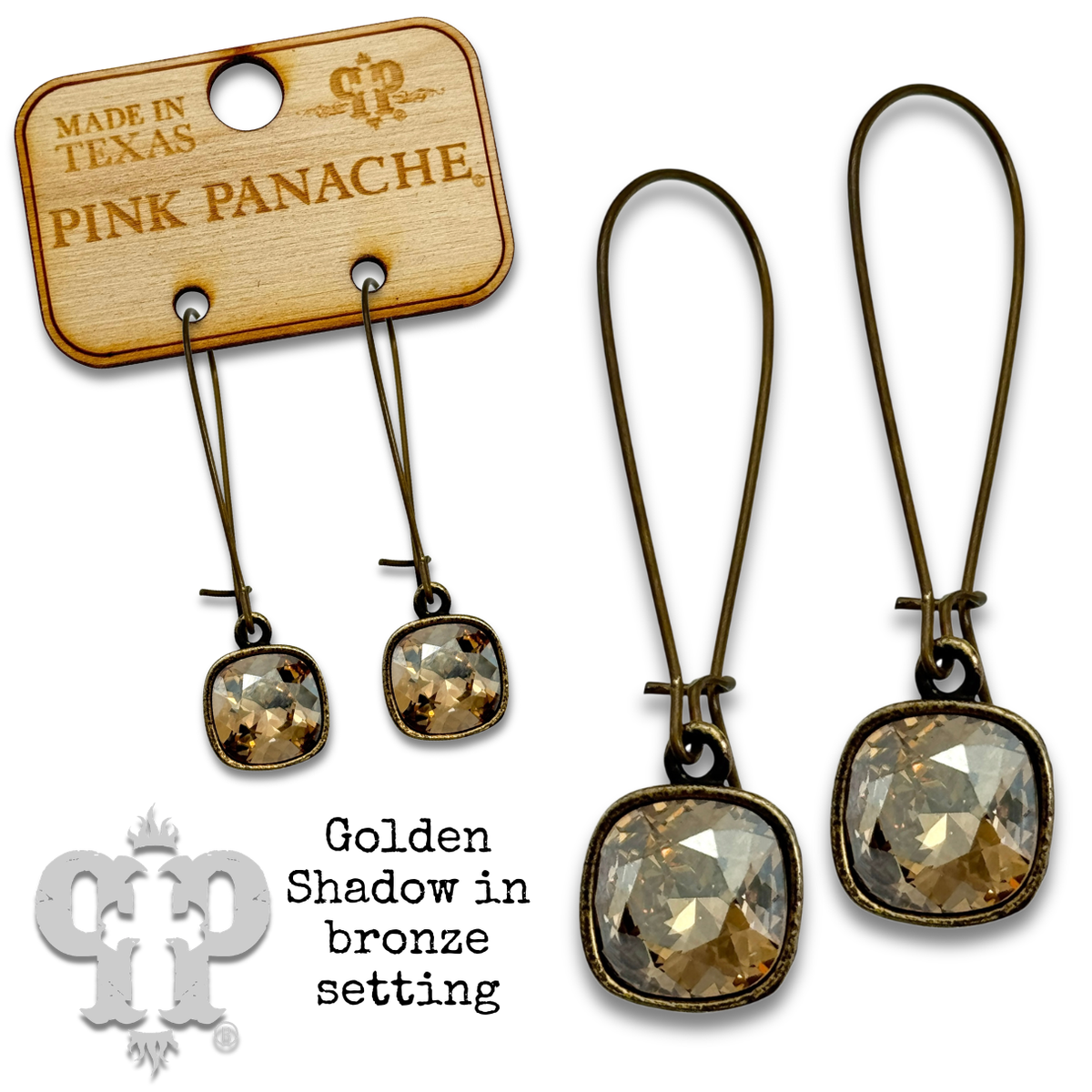 PINK PANACHE 10MM GOLDEN SHADOW KIDNEY WIRE EARRING - E524BGS